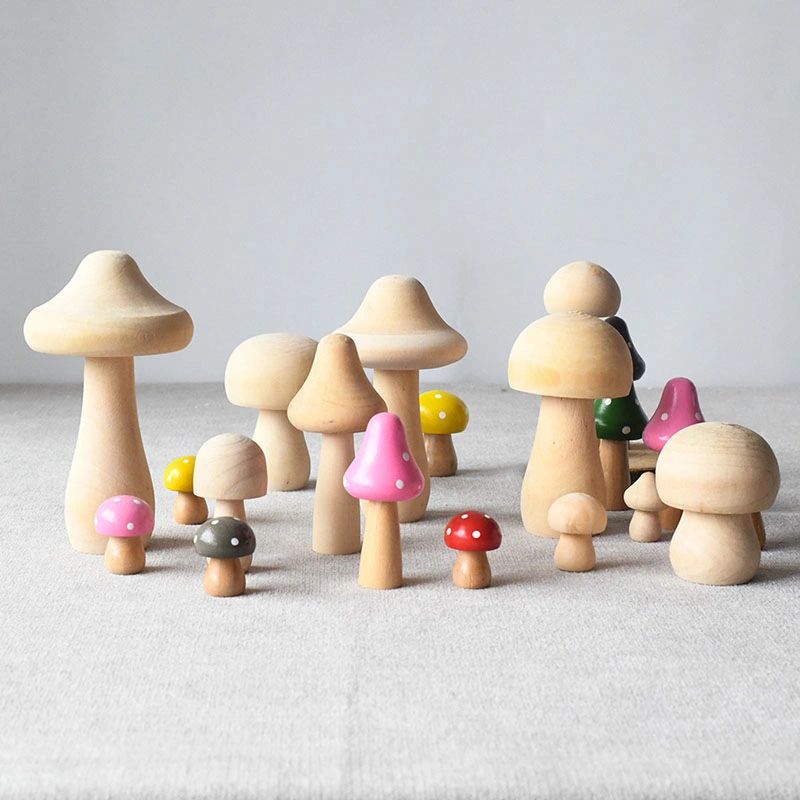 7 Pieces Unfinished Wooden Mushroom Mini Mushroom Various Sizes Wooden Mushroom for Arts and Crafts Projects Decoration and More DIY Paint Color