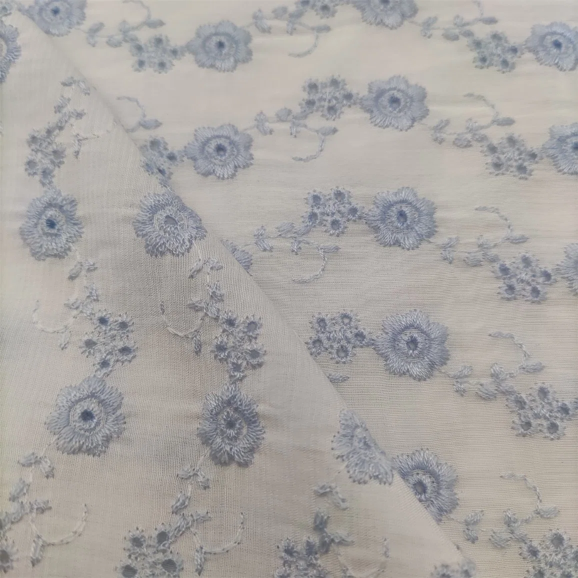 Small Flower Eyelet Embroidery Fabric Silk Finish Garment Fabric