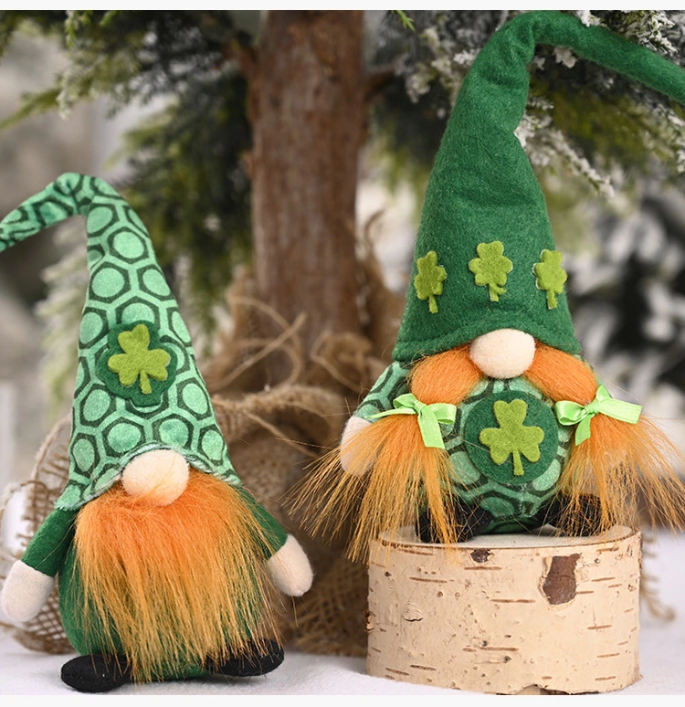 Ruunjoy St Patricks Day Gnome Shamrock Faceless Doll Green Clover Gnomes Saint Patrick Irish Plush Gnome Elf St Patricks Day Deco