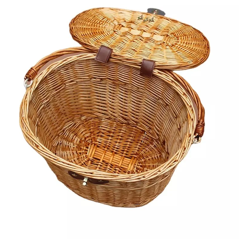 Handmade Front Wicker Basket for Bicycle Willow Bike Basket with Handle and Cover