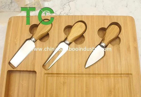 Wholesale/Supplier Large Organic Bamboo Cutting Board with 2 Built-in Compartments and 3 Stainless Steel Tools