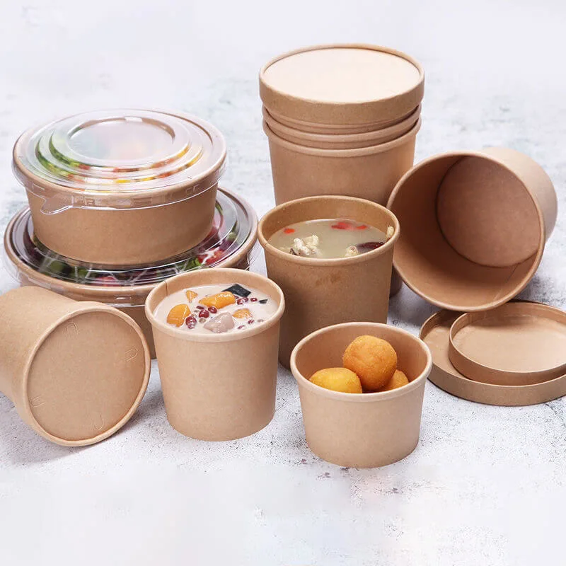 Food Cheapest 300 Ml Kraft Bowls with Lid Ice Cream Paper Bowl