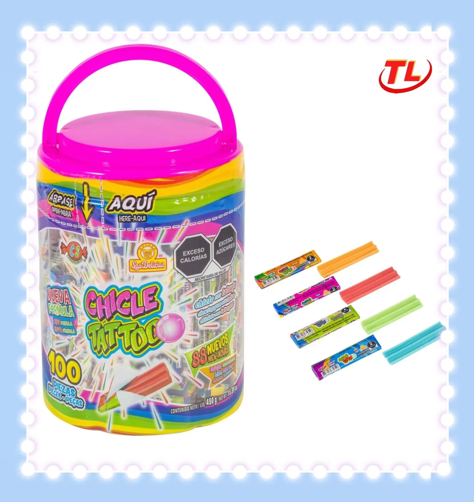 Sabor a fruta dulce Grado de comida masticar Tattoo Bubble Gum para Niños