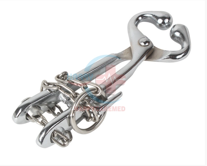 Hc-R258 Veterinary Stainless Steel Bull Nose Holder Cattle Leaders Ox Nose Pincer with Chain