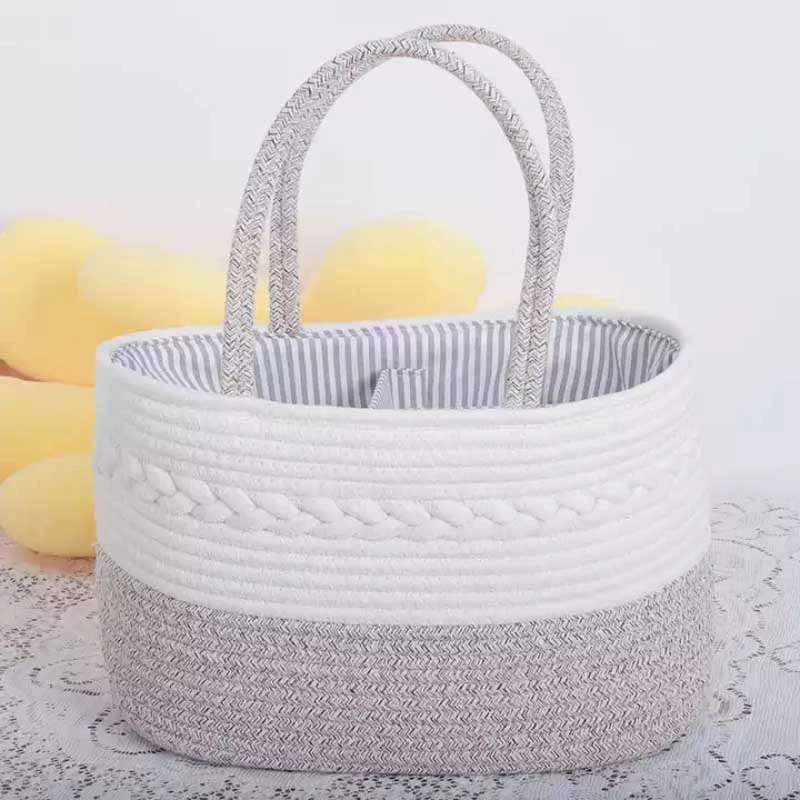 Tote Bag Detachable Divider Baby Cotton Rope Fabric Diaper Bag with Long Carry Handles