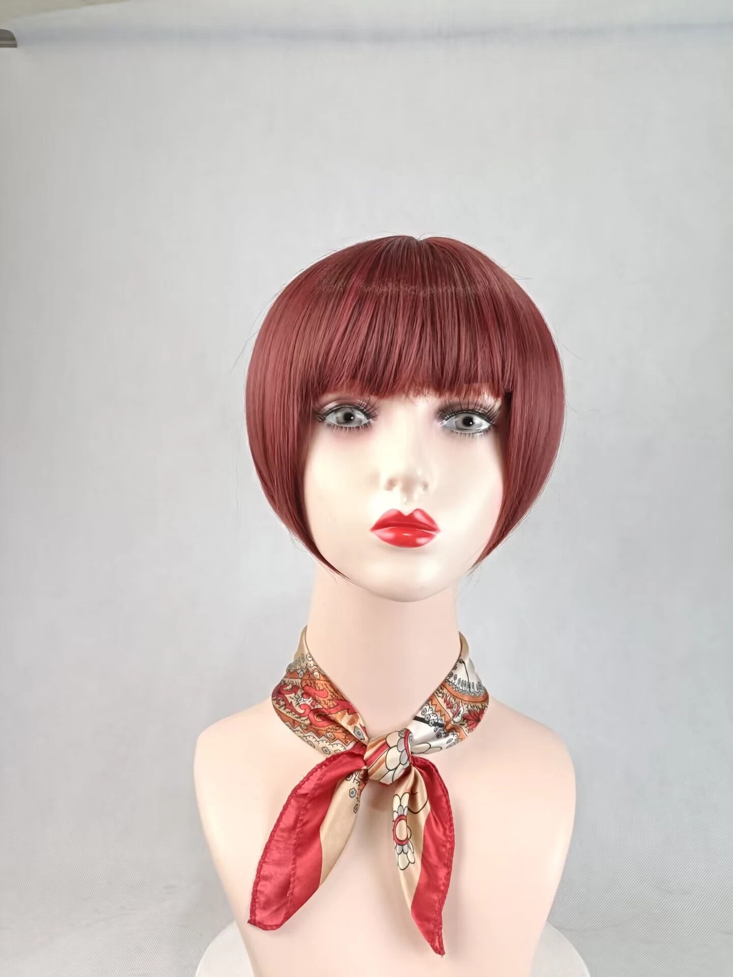 China Factory Brazil Women Synthetic Wig Breathability Net Thick Short Bob Hairsytle Wine Red Hairpiece