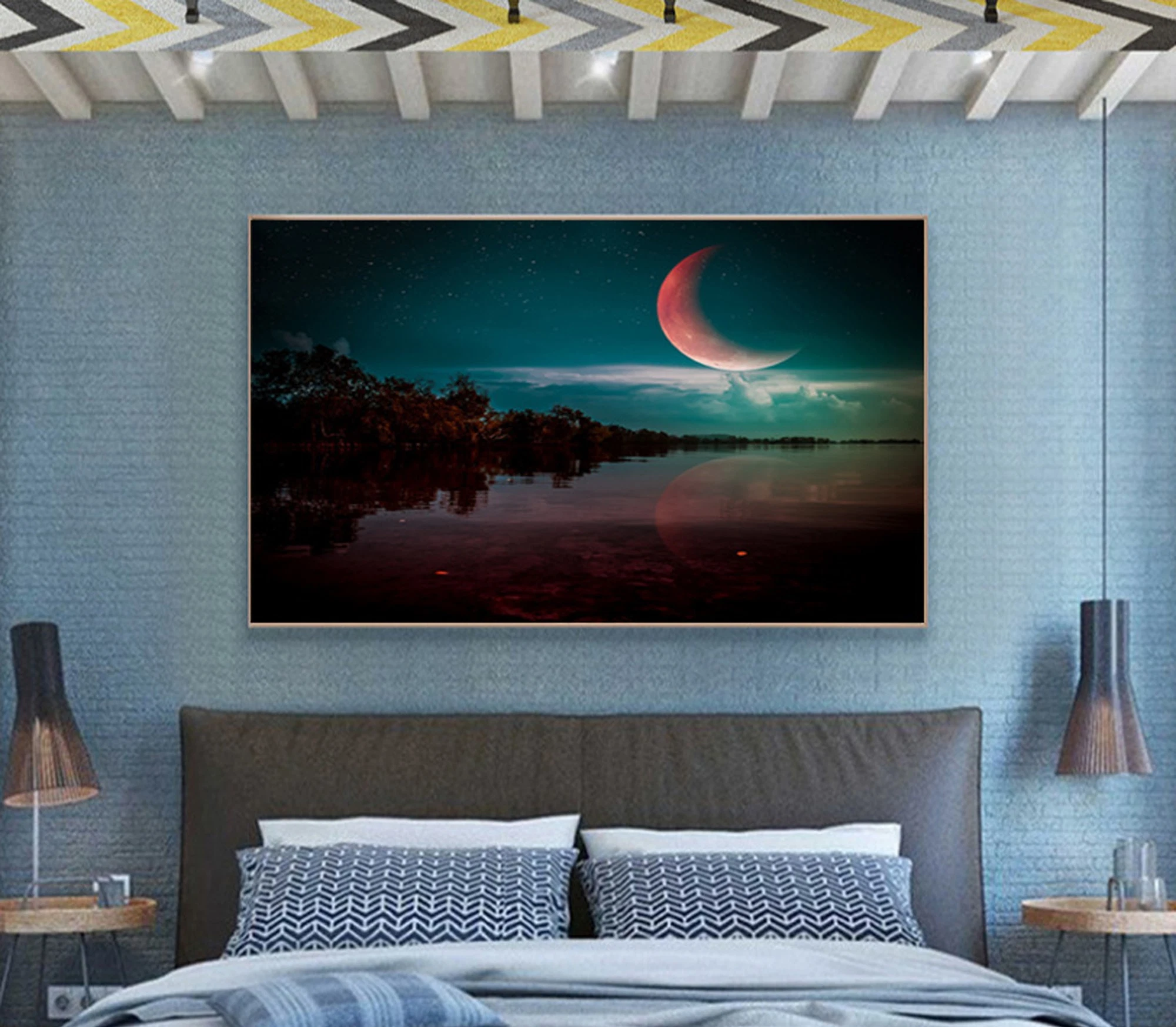 Wall Art Aurora Scenery Painting on Canvas Stretched and Framed Canvas Paintings