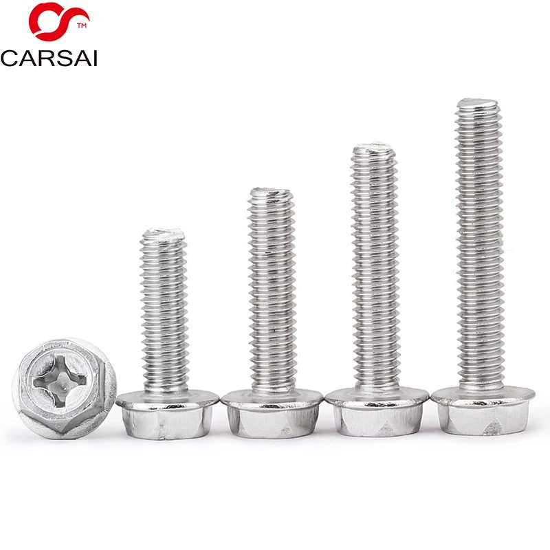 304 Stainless Steel Cross Flange Screws Concave Outer Hexagon Flange Face Non-Slip with Pad/Tooth Bolt M4m5m6