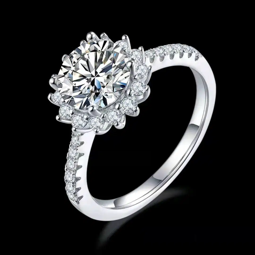 14K White Gold Moissanite Diamond Ring Trillion Cut 5 Carat