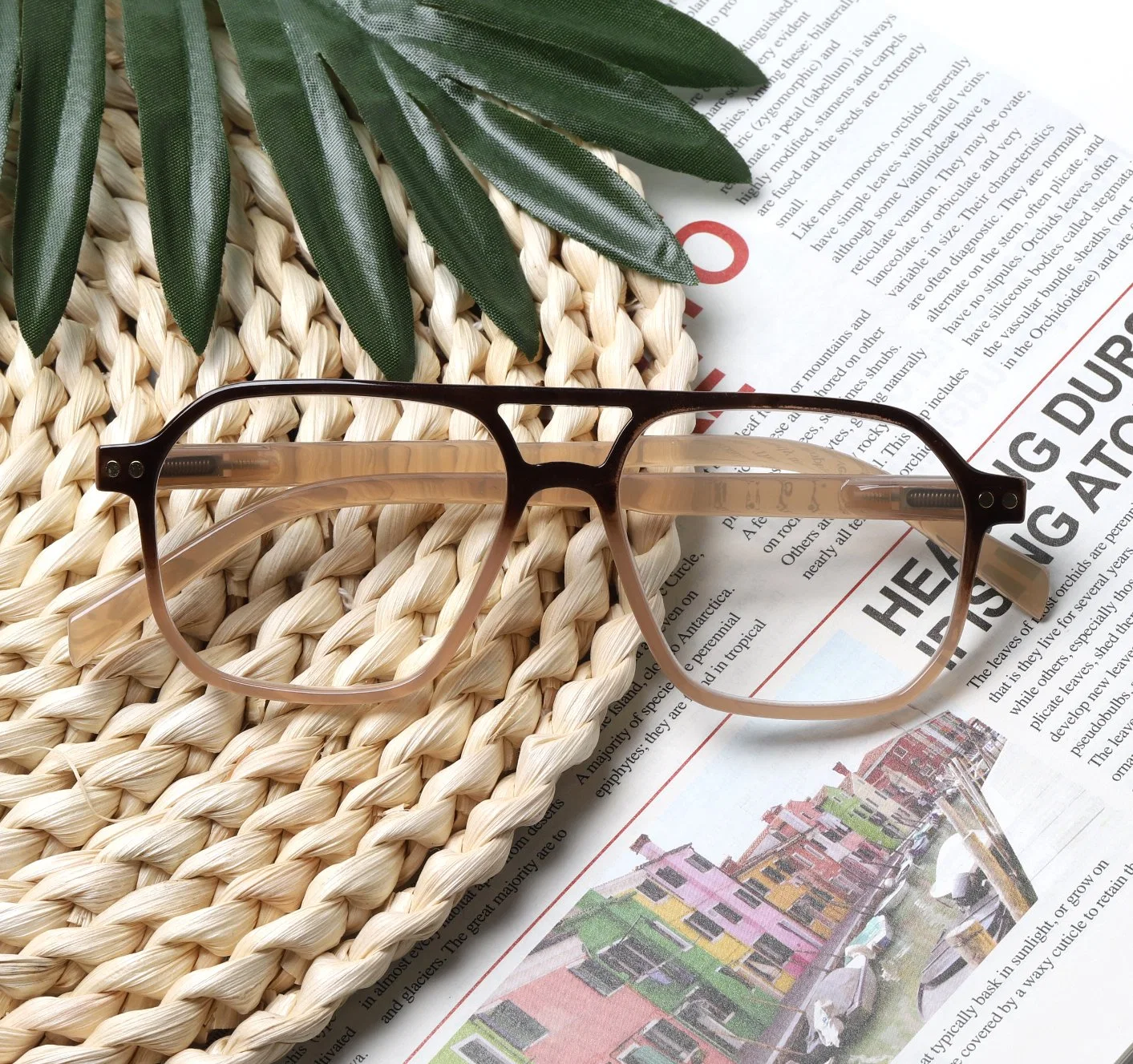 Fashion Double Bridge Pilot Reading Glasses with Spring Hinge Custom Design Logo Available