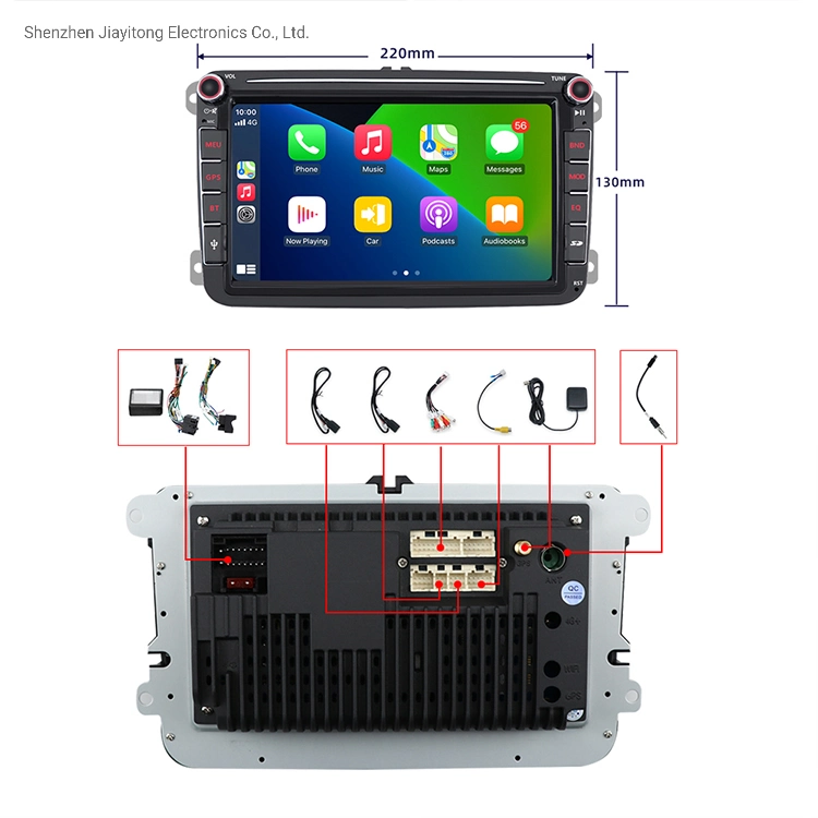 Double DIN 8 pouces Android102+32GB radio voiture WiFi Bt GPS CarPlay FM AM pour système de navigation et GPS pour lecteur de voiture VW