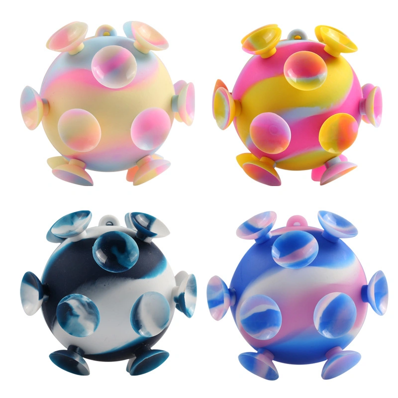 Decompression Silicone Rainbow Push Bubble Pop Suction 3D Ball Fidget Sensory Toy
