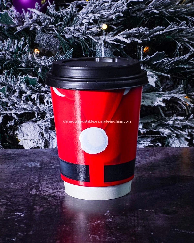 Hersteller Custom PLA beschichtet Einweg-Kaffee-Tasse 6 8 12 16oz Weihnachts-Papierbecher Weihnachts-Dekoration Geschirr Papierbecher