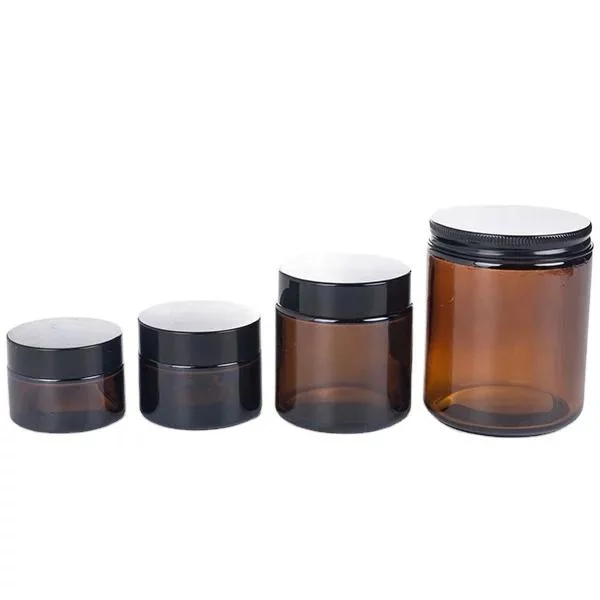 Glass Jar 2oz 60ml Amber Brown Color Round Cream Lotion Eye Shadow Slime Jewelry Glass Cosmetic Stash Jar with Lid
