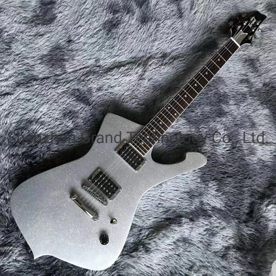 2021 El Nuevo Grand Iban personalizado de Estilo de guitarra eléctrica acabado brillante de plata con incrustaciones de punto cuello Hardware cromado aceptar personalizado