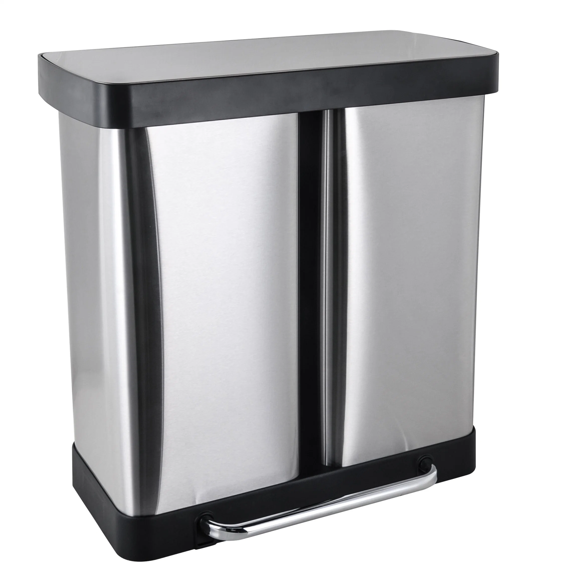 Stainless Steel Foot Step Soft Closing 2 Compartment Recycle Bin