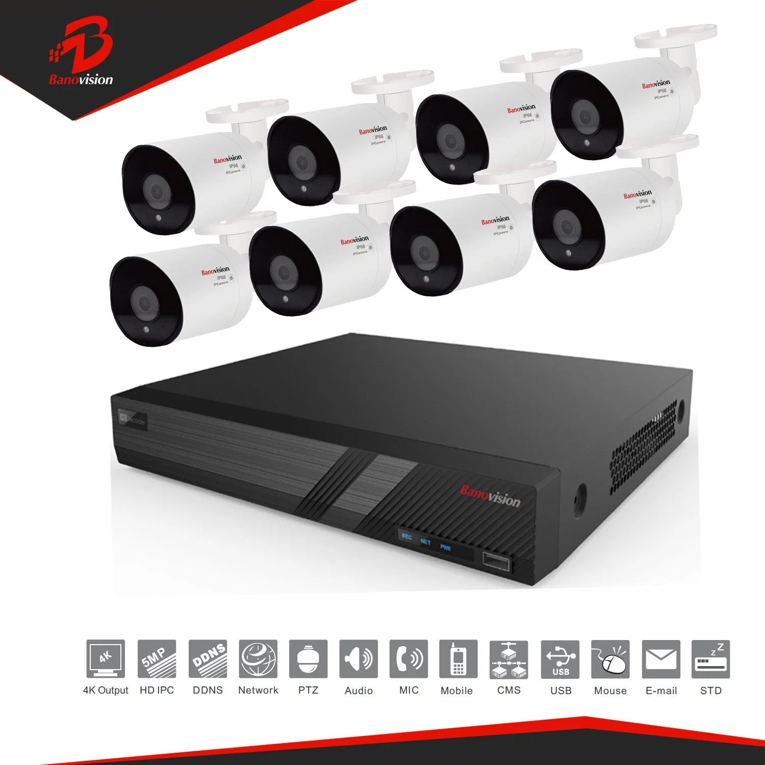 5MP Banovision 8CH NVR Poe européen de la qualité du système de vidéo surveillance de la sécurité Kit de caméra CCTV Wateproof Chine fournisseur