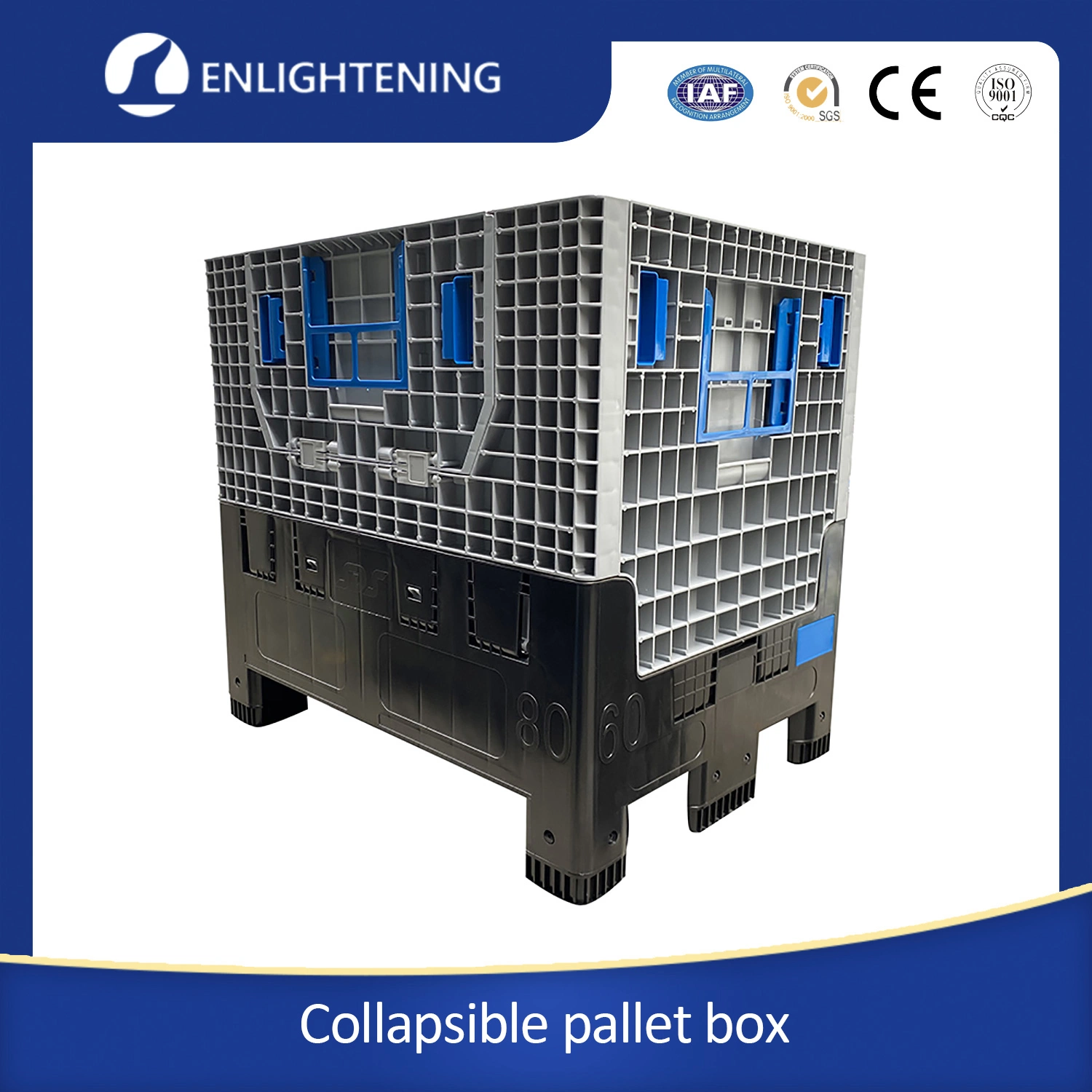 800*600 Industry Collapsible Folding 4 Ways Entry Plastic Pallet Box with Open Doors
