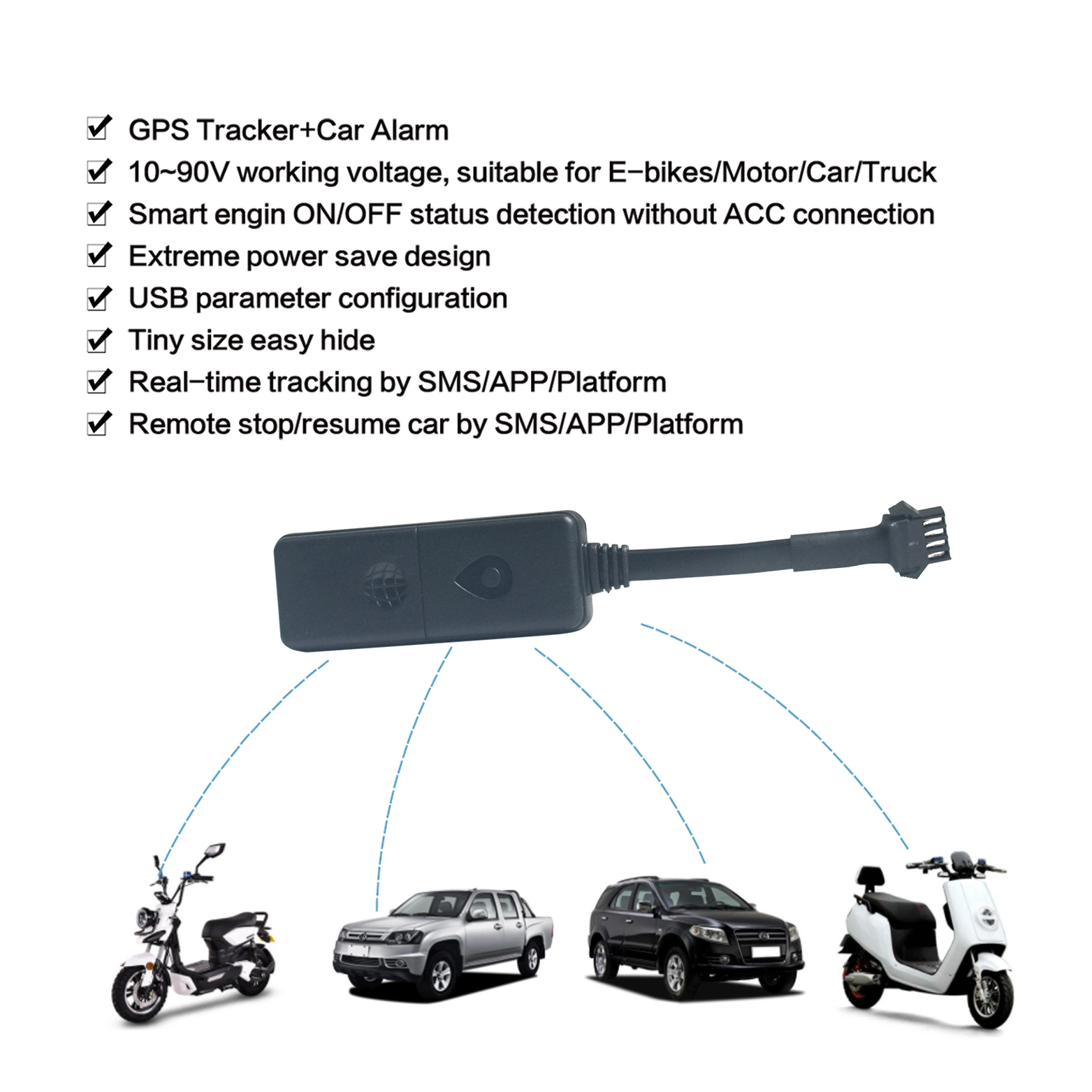 OEM afin Tracker GPS du véhicule avec système d'alarme, l'appui Configuration-Ef Paramètre USB