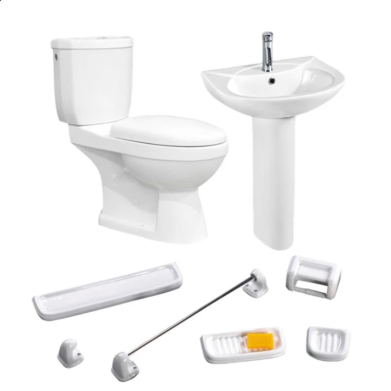 Africa Benin Market Side Inlet Water S-Trap 250mm Washdown Two Piece Toilet Basin Bathroom Fittings Accessory Set