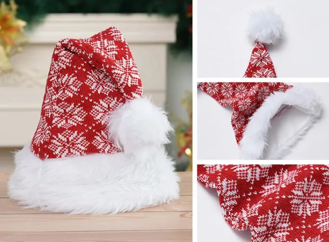 Año Nuevo de alta calidad de felpa suave de sombrero blanco grueso rojo las tapas de Santa Claus Santa's Christmas Hat para Adultos Niños Xmas Hat