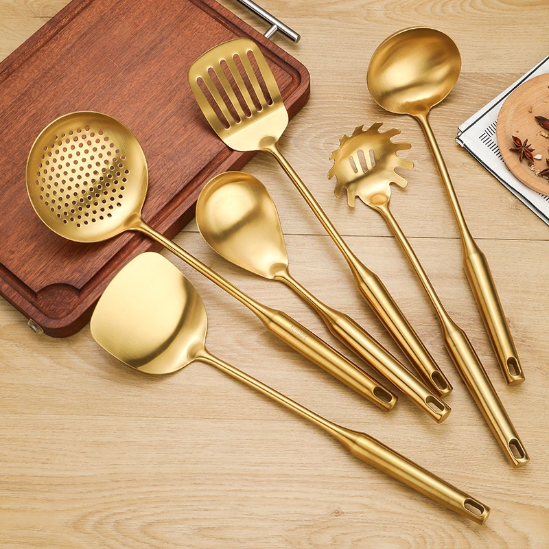 Conjunto de ferramentas para cozinhar metal com cabo oco Cozinha em aço inoxidável Gold Utensílios Set Acessórios de Cozinha