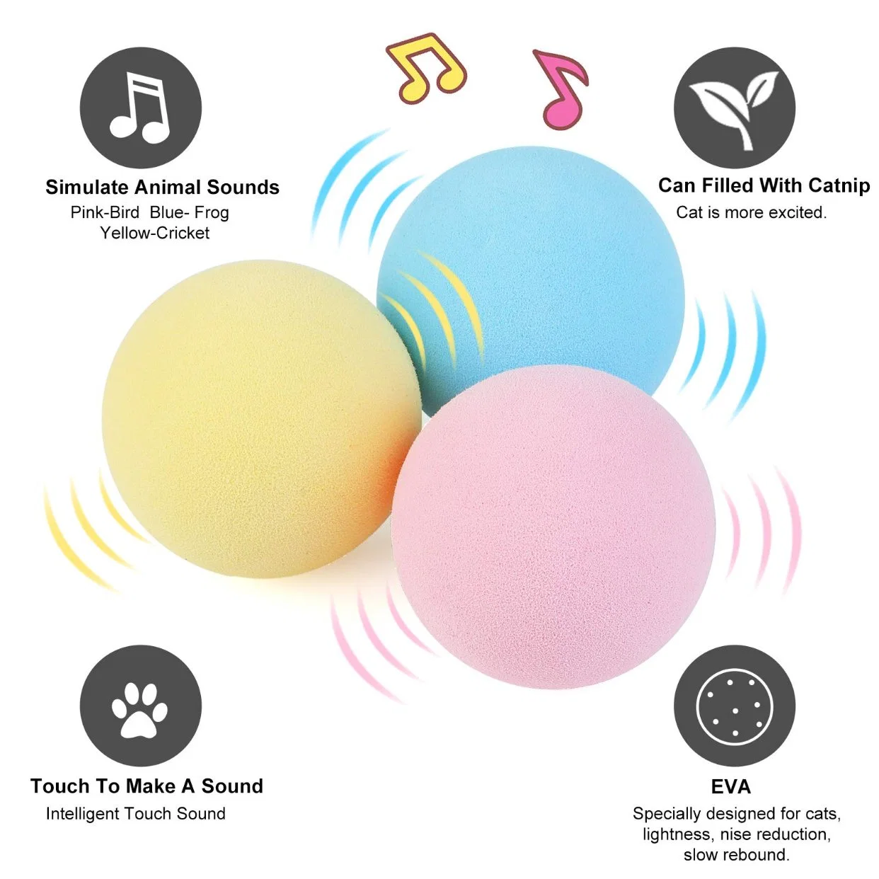 Interactive Plush Cat Toys Smart Touch Sound Playing Squeaky Ball Pet Supplies Products