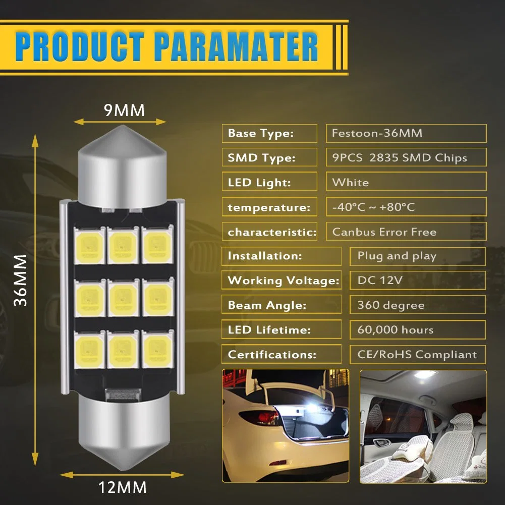 Car Festoon C5w LED 2835 Auto Car Bulb 12V Reading Light 31mm 36mm 39mm 41mm Licence Plate Lamp