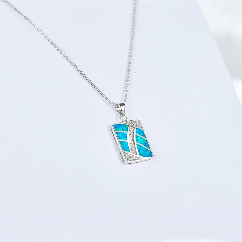 Gift Jewelry Sterling Silver Jewellery Man Rectangle Casual Pendant Opal Collections