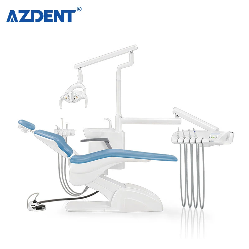 كرسي طبيب الأسنان من الجلد الصلب الأزرق مع تحكم الكمبيوتر وحدة الأسنان