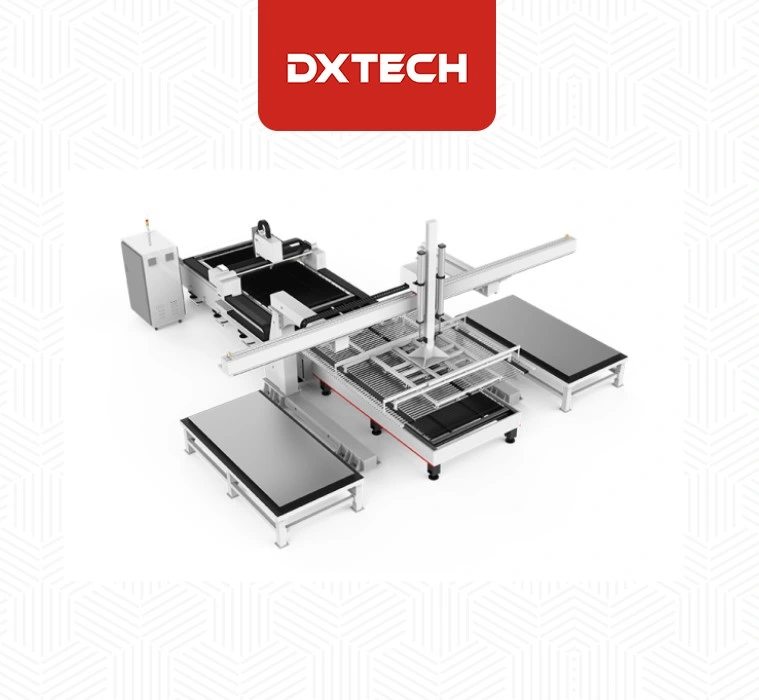 Dxtech Industrial Automatic 1000W 1500W CNC Metal Sheet Steel Laser Máquina de corte con carga y descarga de hierro de acero inoxidable