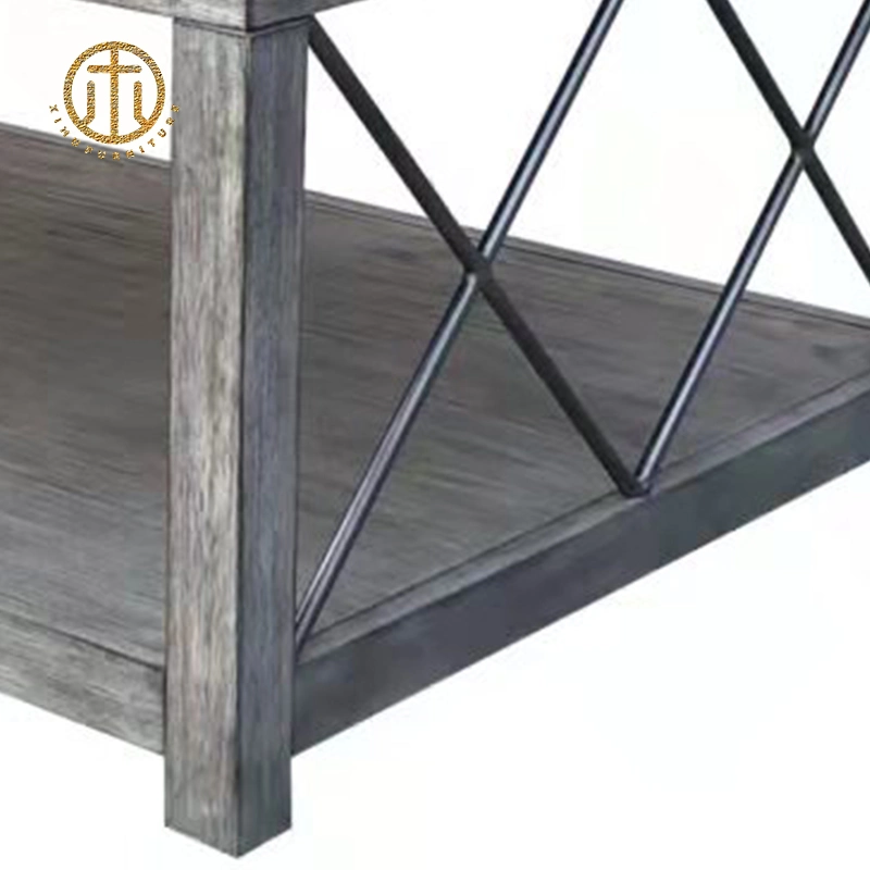 Simple Design Industrial Antique Rustic Wood Mesa De Centro Rectangle Multifunction Square Coffee Table