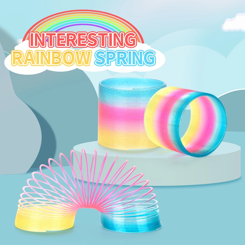 Rainbow Coil Magic Spring Toy for Kids Classic Novelty Plastic Spring Toy Rainbow Circle Fidget Stress Toy Plastic Coil Spring Party Favor Toy for Boys and Girl