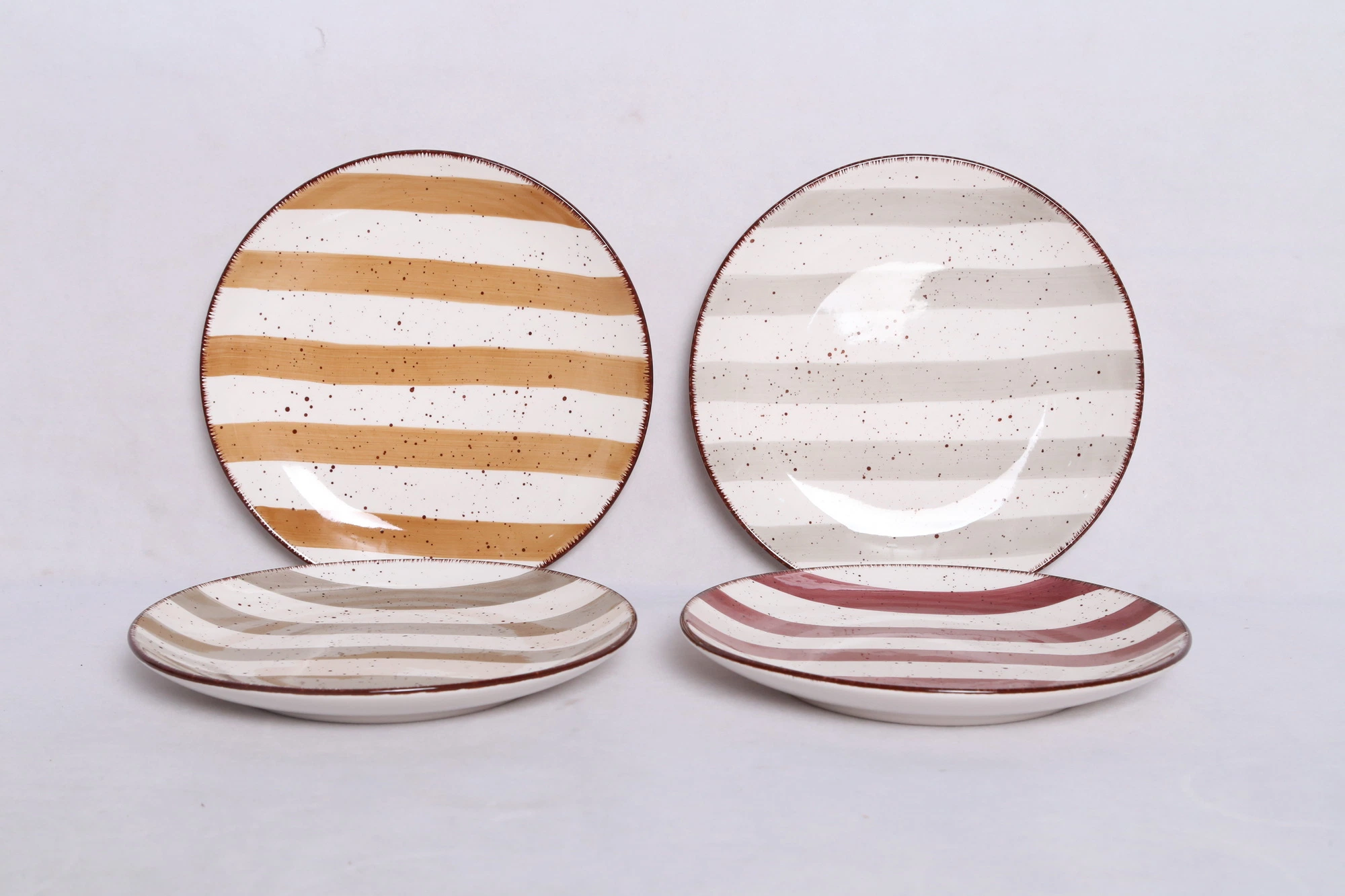 Hand Printing Stripes with Spray Dots Stoneware Dinnerware Sets