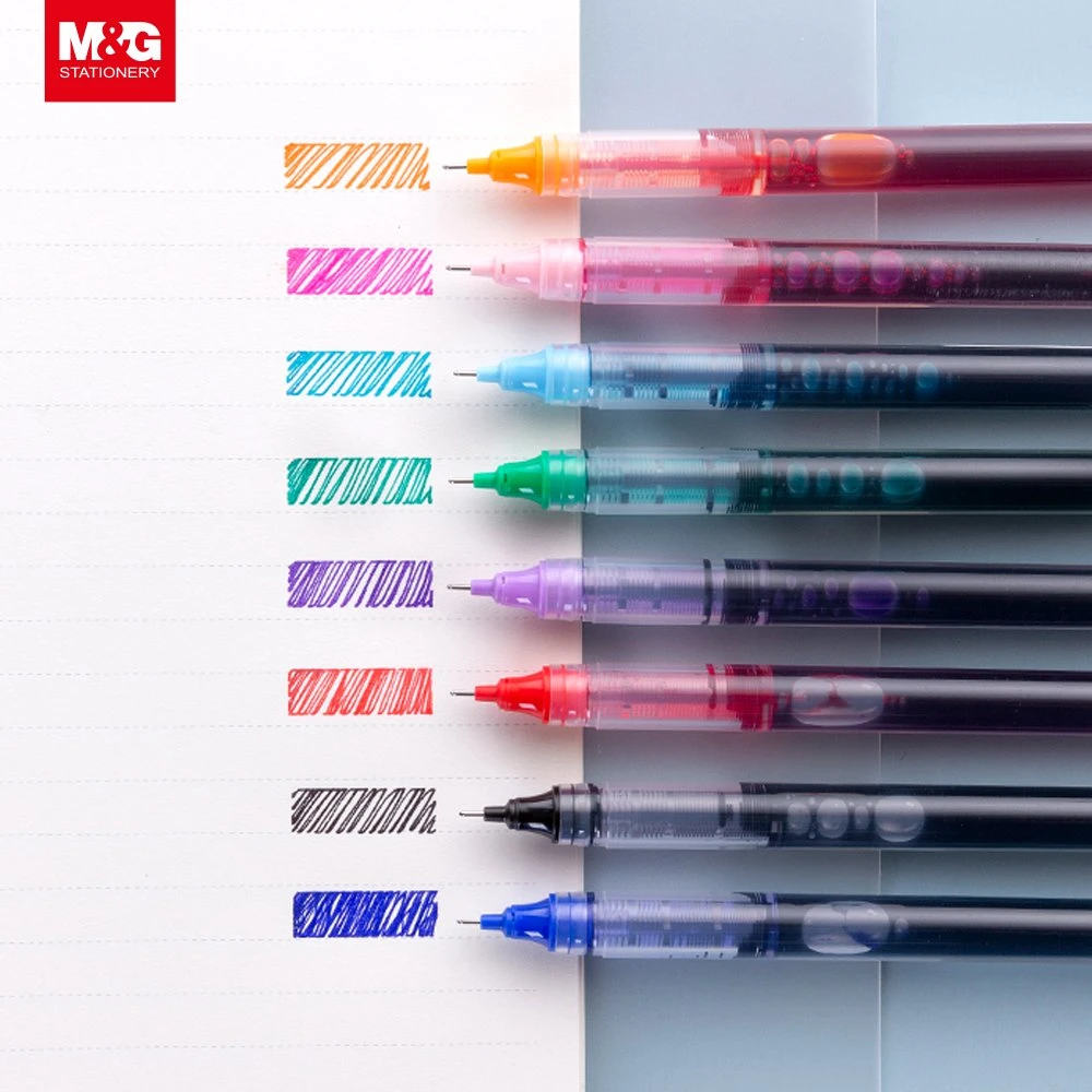 M&amp;G bolígrafo económico líquido 0,5mm Negro Azul Cielo Azul Rojo Rosa Naranja Verde Morado aguja punta rodillo de secado rápido Pluma