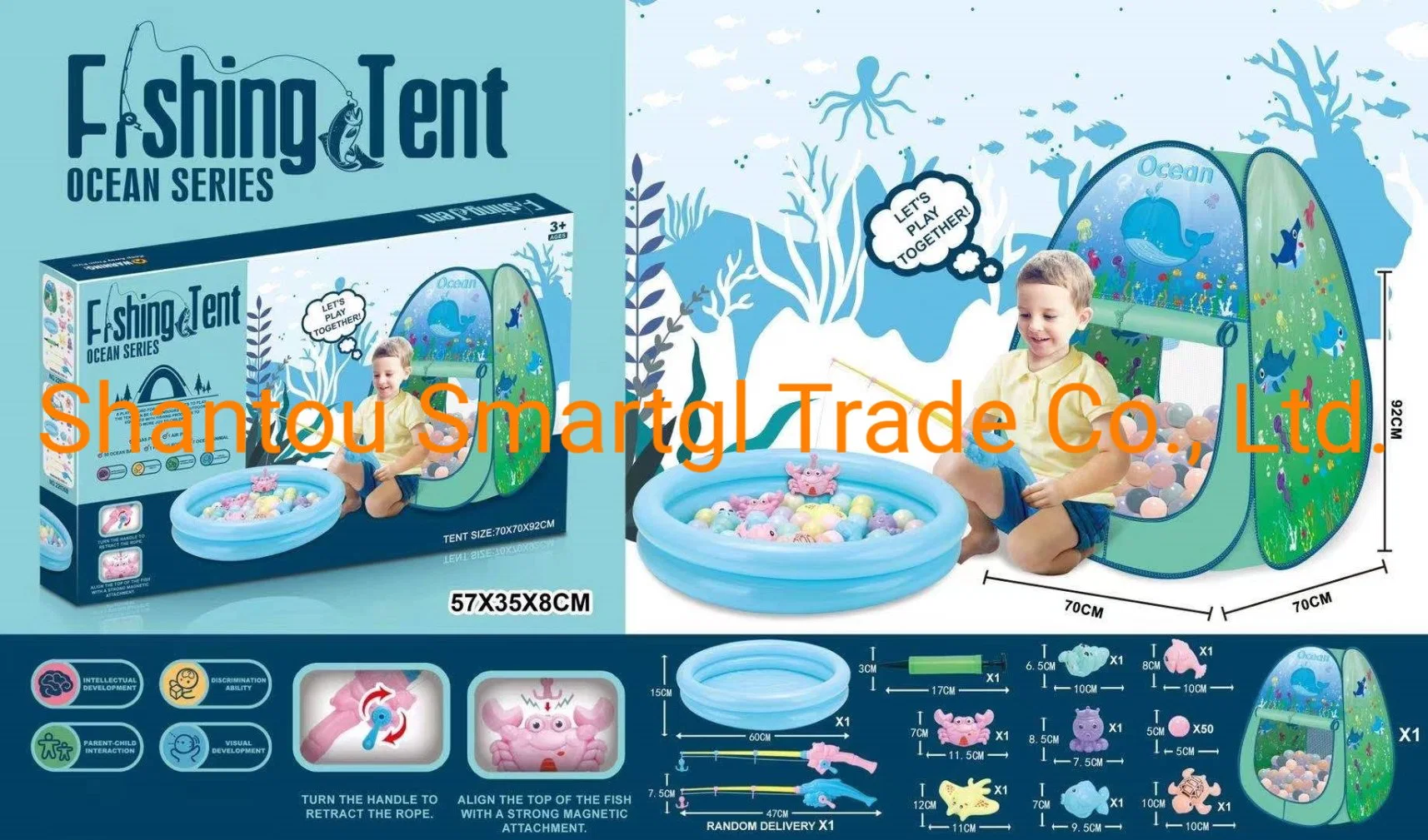 Más reciente fábrica Mayoristas niños jugar Pesca Tent portátil Baby Toy Tiendas con piscina de Ocean Ball