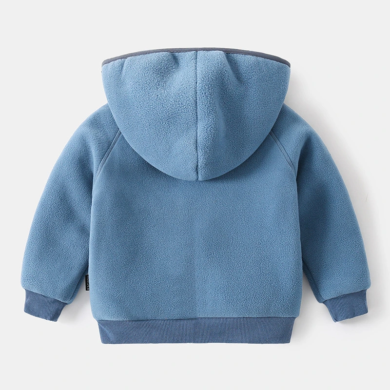 China Manufacture Fashion Fleece Kids Coat Children Clothing Outfit Warm Windproof Outerwear Zip up Solid Color Child Coat