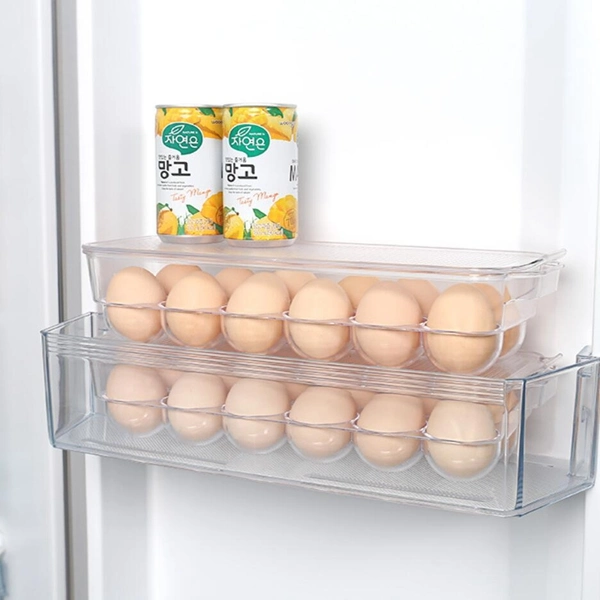 Refrigerator Egg Holder Tray Covered Plastic Egg Organizer Container