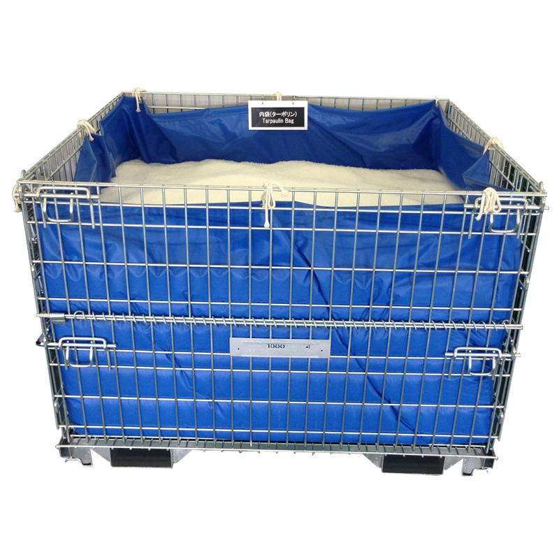 Industrial Transport Storage Forklift Galvanized Folding Wire Mesh Basket