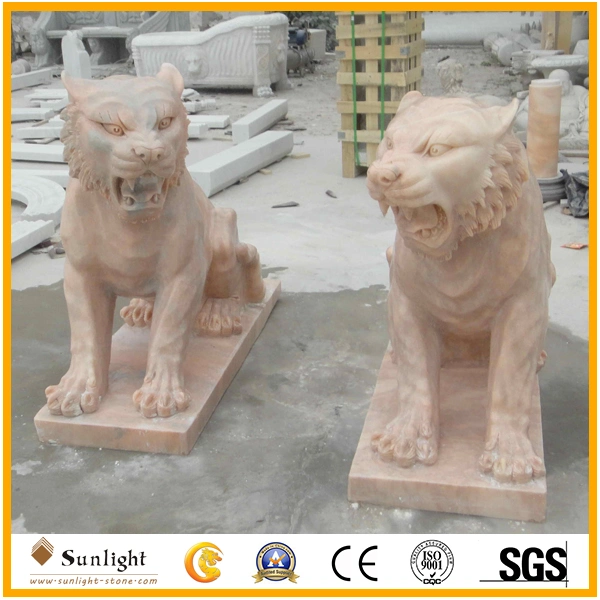 Anique Outdoor Pink/White/Grey/Yellow/Green Marble Stone Hand Carving Statue Tiger Sculpture