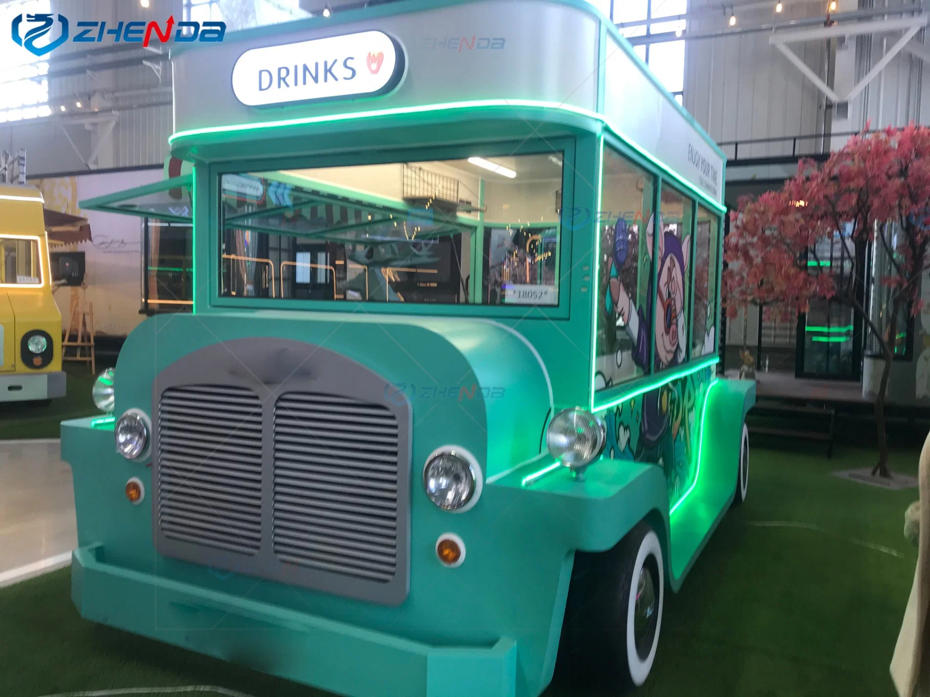 Zd-FT45 Best-Selling Green Food Truck/Electric Grill Hot Dog BBQ Food Cart Mobile Kitchen Cute Attraction Food Trailer