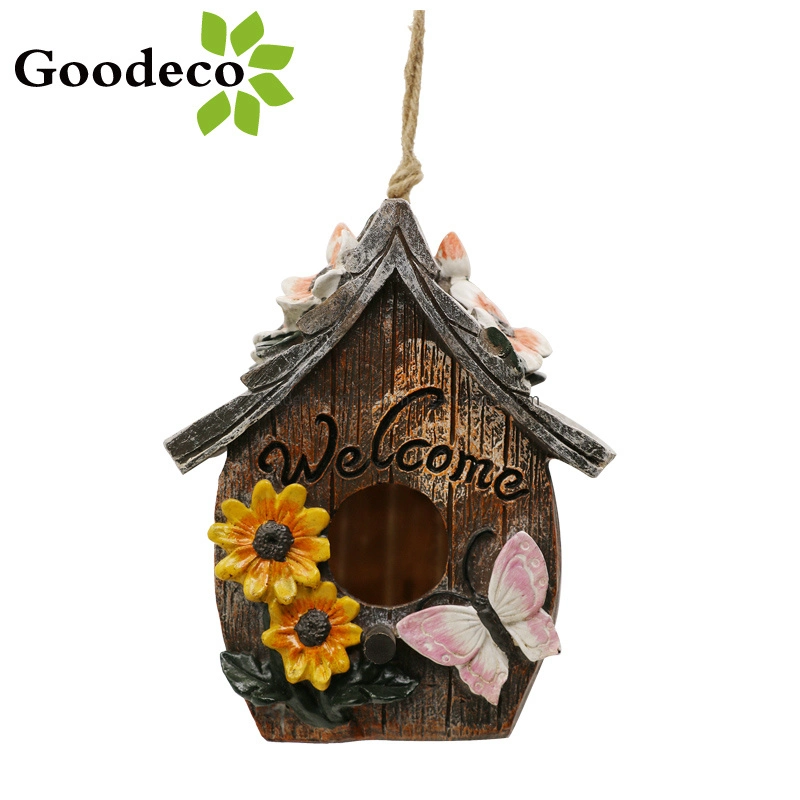 Goodeco Butterfly e Flores Hand-Painted Birdhouse decorativos de boas-vindas