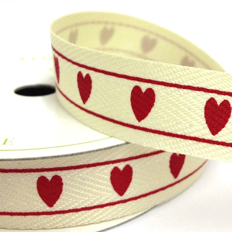 Customize Herringbone Tape Webbing Printed Logo Heart Craft Twill Fabric Organic Personalized Natural Cotton Ribbon