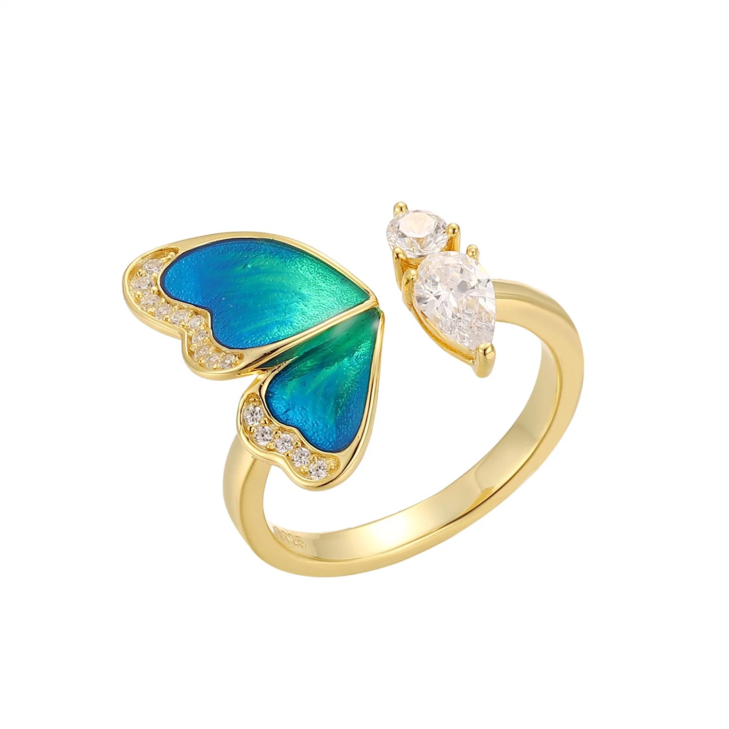 Hot Sell New Style 925 Silver Enamel Jewelry Colorful Flying Butterfly Ring Christmas Gift