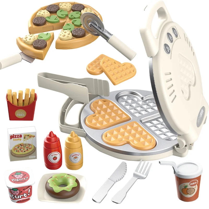 Waffle Maker Toy Pretend Food with Light and Music Kitchen Pretend Play Toy Set Delicious Food Toy