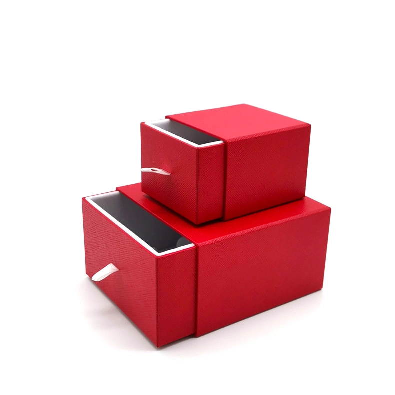 Caja de joyería deslizante de papel texturizado rojo lujoso con inserto