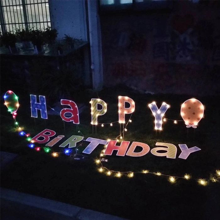 Happy Birthday Custom Prints Corrugated Plastic Lawn Letters Holiday Yard Tarjeta de señalización Yard con luces LED