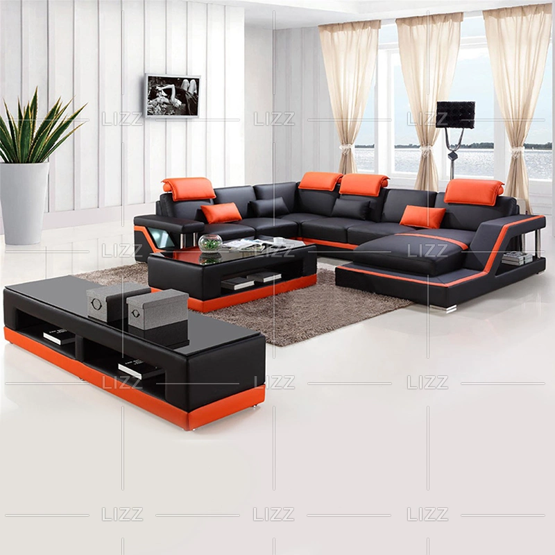 Modern Living Room Furniture Leather Recliner Sofa with LED Lights