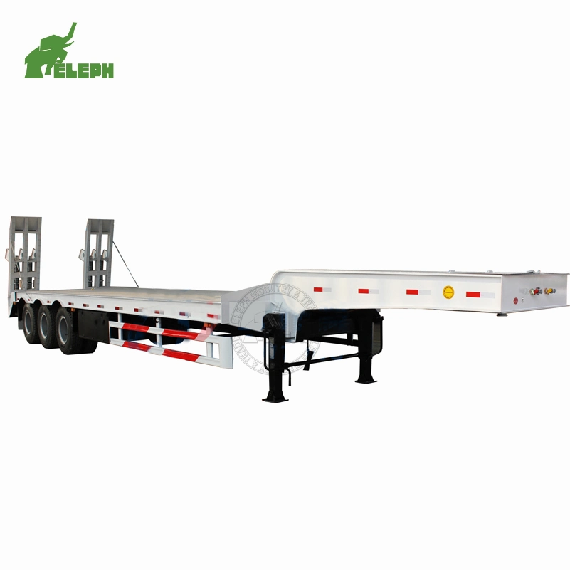 Second Hand Heavy Duty Cargo 40 FT Platform Long Excavator Transport Lowbed Semi Truck Trailer