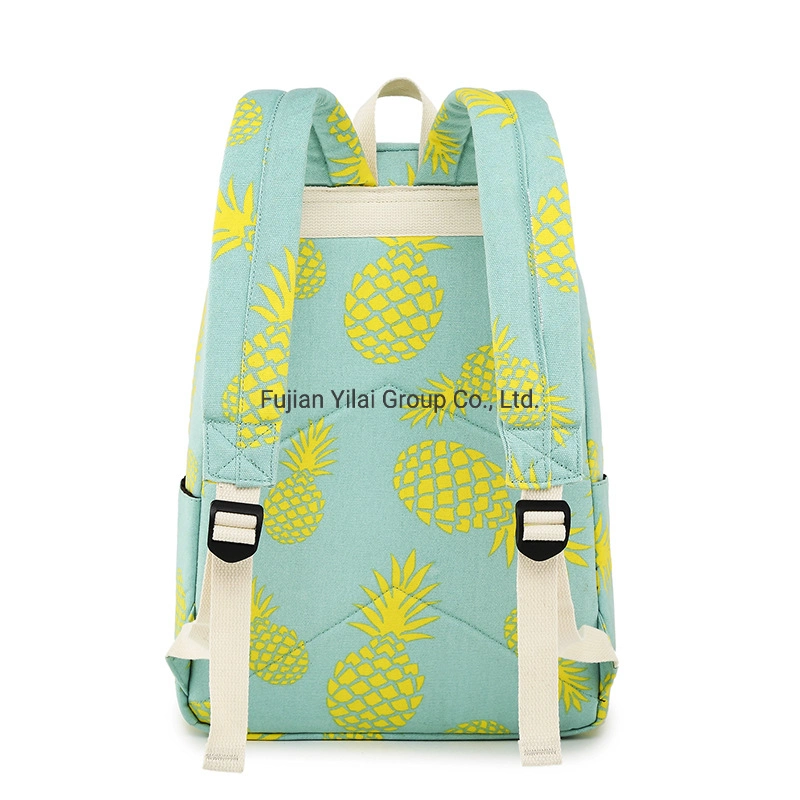 3 in 1 Backpack Sets Durable Cotton Canvas Pineapple Printing Kids Student Book School Bag with Pencil Bag